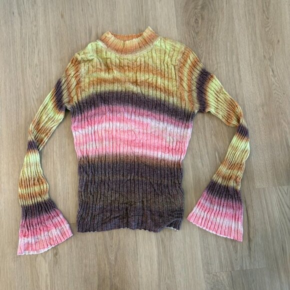 Anthropologie Sweaters - ** ANTHROPOLOGIE Pilcro Velour Multicolor Turtleneck Ribbed Bell Sleeve Sweater